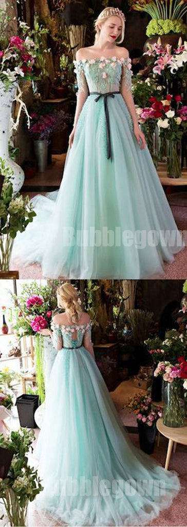 Off the Shoulder Charming Half Sleeves Long Evening Prom Dresses, BGP043