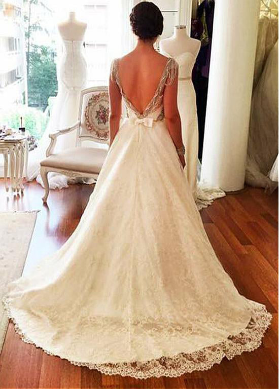 A Line Cheap Lace Sweetheart Long Bridal Beach Wedding Dresses, BGP259 - Bubble Gown