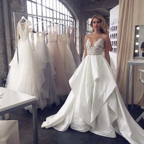 Charming Spaghetti Strap Lace Affordable Long Wedding Dresses, BG51107 - Bubble Gown
