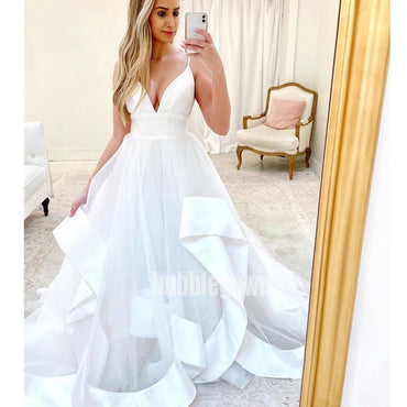 Popular Spaghetti Straps Organza  Long Beach Bridal Wedding Dresses, BGH001